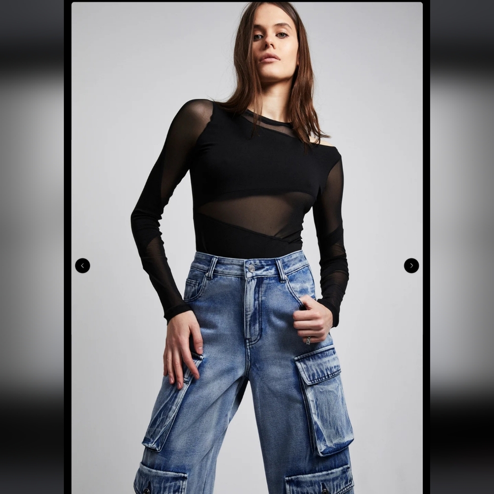 RtA Saela Black Mesh Top